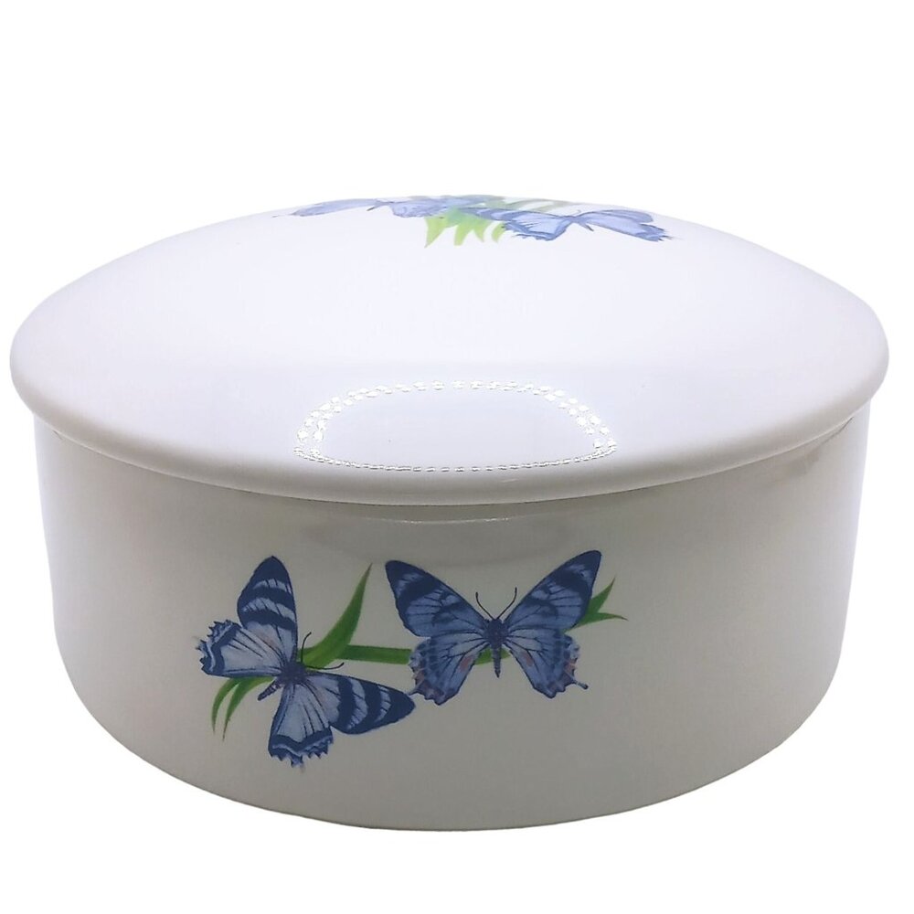 Vintage FTD Butterfly Ceramic Trinket Storage Jewelry Container with Lid 3" Tall